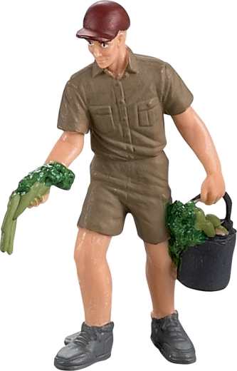 Granjero con cubo y verduras