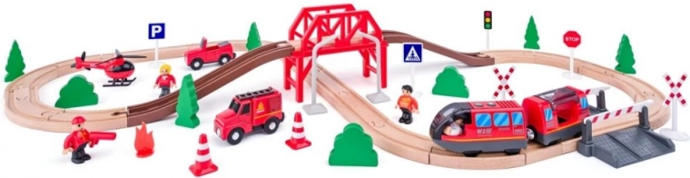 Aventura de bomberos con puente y señales