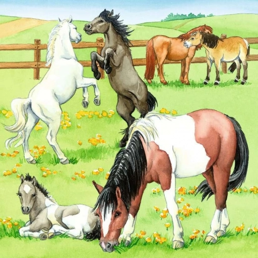 Hermosa pradera llena de caballos