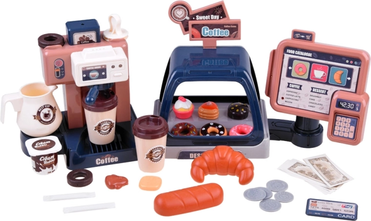 Vitrina y amplio accesorio para jugar a la cafetería