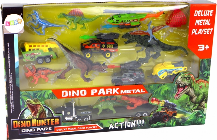 Tres vehículos con remolques y elementos de acción