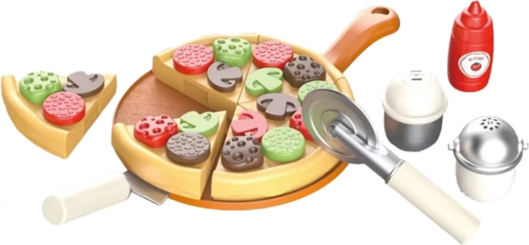 Pizza con accesorios y utensilios