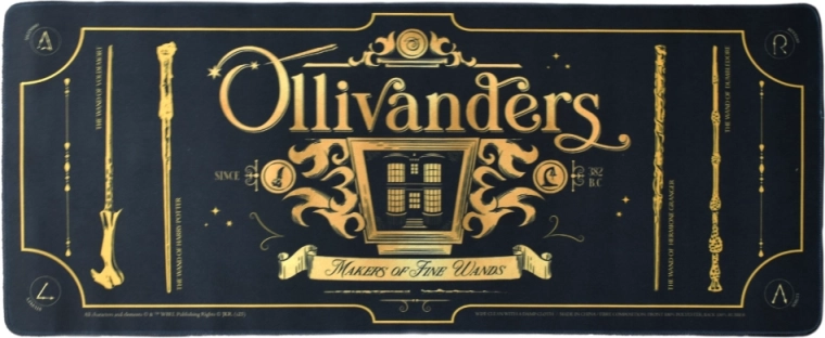 Diseño negro‑dorado de lujo Ollivanders