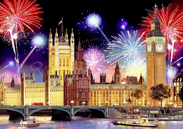 Tema LONDRES: Big Ben y el Parlamento a la luz de los fuegos artificiales