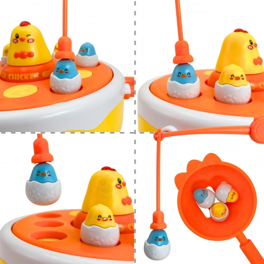 Caña magnética y pollito–cochecito