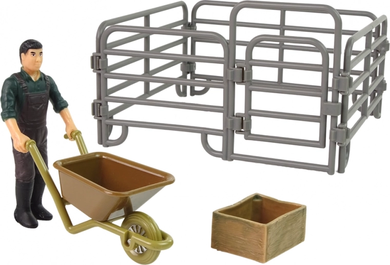 Agricultor, carretilla y cercado para juego de historias