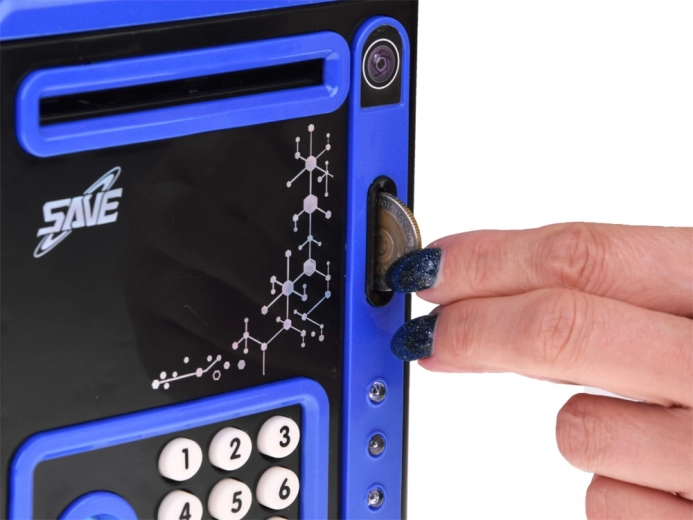 Dos ranuras para monedas y asa práctica