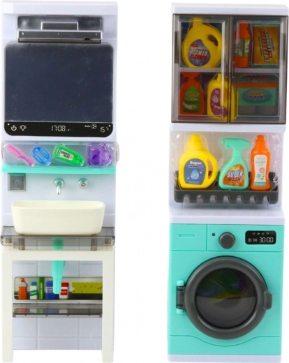 Lavabo con espejo y estantes de almacenamiento