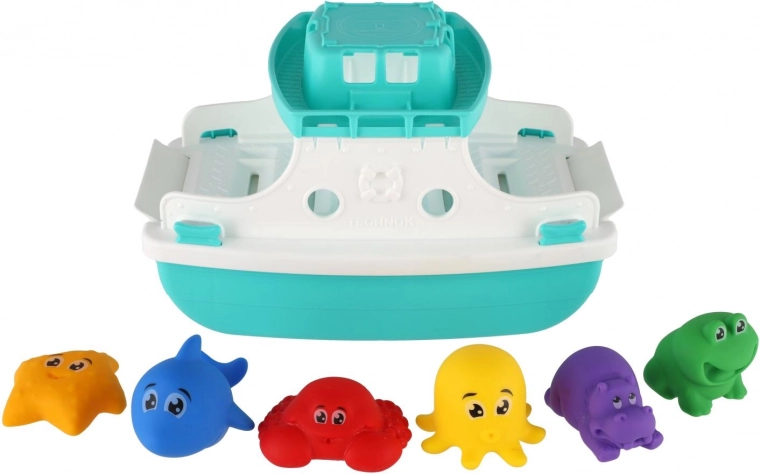 Barco flotante y figuras acuáticas blandas