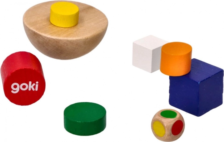 Piezas de madera de colores y dado