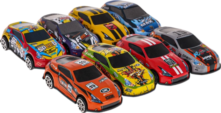 8 coches metálicos incluidos