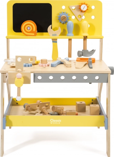 Banco de trabajo de madera estable y bien equipado