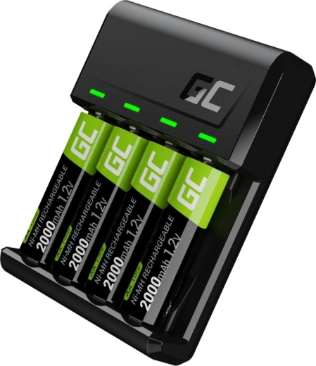 Carga simultánea de 1–4 baterías con indicación LED clara
