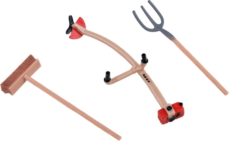 Granjero y herramientas prácticas