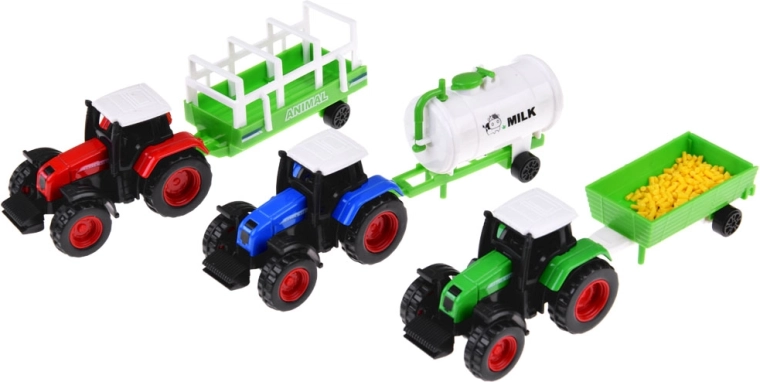 Tres tractores con diferentes remolques