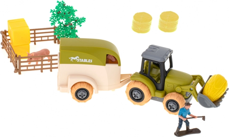 Granja realista con animales y remolques