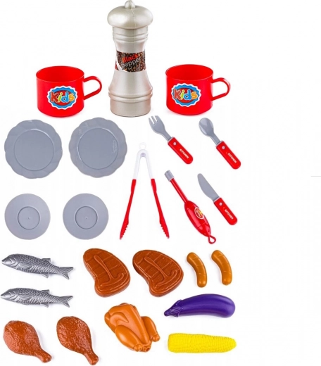 Set abundante de alimentos y utensilios