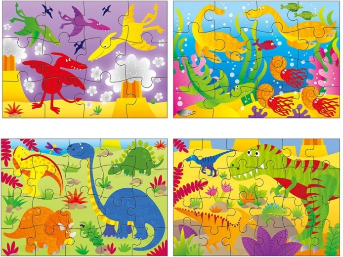 Coloridas escenas de dinosaurios que entretienen