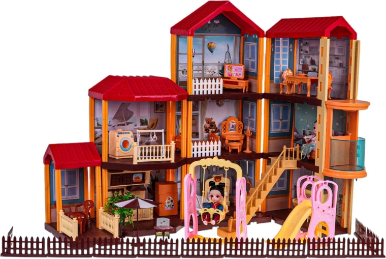 Gran casa 3D con parque infantil y jardín