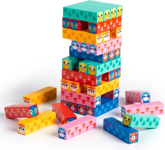 Bloques de madera de colores con animales