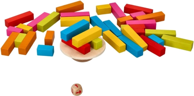 Bloques de madera de colores y dado