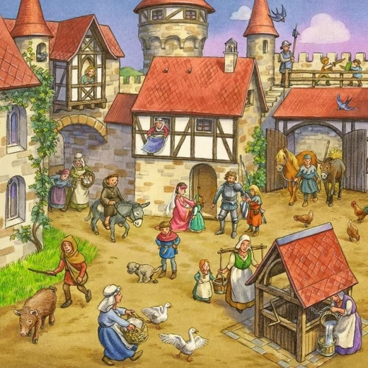 Colorida aldea medieval