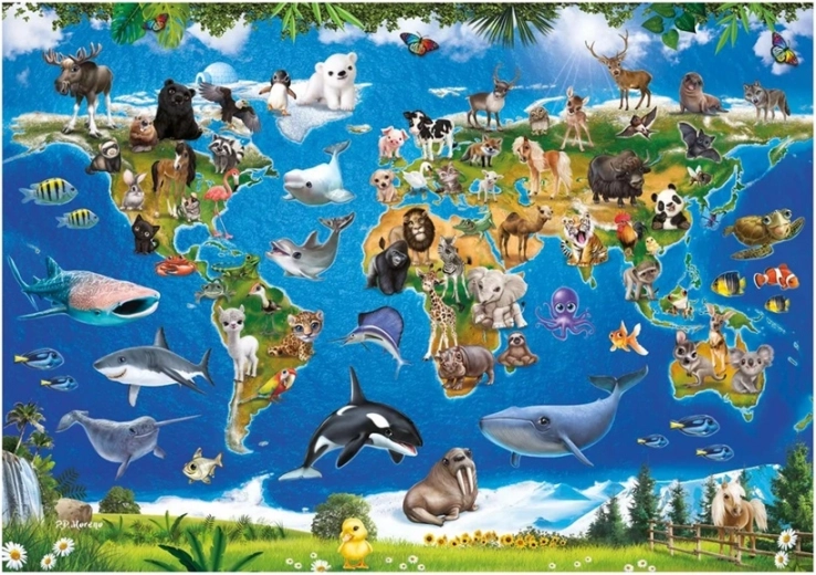 Mapa del mundo educativo con animales