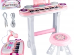 Piano electrónico infantil con micrófono y taburete, rosa, MP3/USB