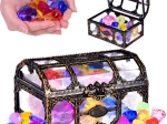 Cofre pirata con cristales de colores para búsqueda de tesoros