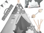 Teepee infantil NUKIDO con luces y guirnalda – gris con estrellitas