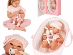 Muñeca bebé de 38 cm con capazo portátil y conejito de peluche rosa