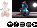 Unicornio de peluche con alas y efectos de luz