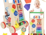 Andador de madera empujable 6 en 1: carrito educativo de actividades para bebés