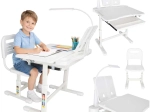 Escritorio infantil ajustable con silla y lámpara LED, blanco
