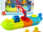 Juguete de baño Barco con elementos de colores, Grúa, Gancho, Patito y Tortuga