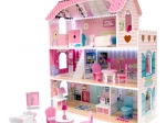 Casa de muñecas de madera de 70 cm con iluminación LED – rosa, MDF, con muebles
