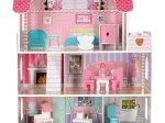 Casa de muñecas de madera de 70 cm con iluminación LED – rosa, MDF, con muebles