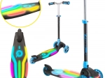 Patinete infantil de tres ruedas EVO Rainbow Blast con plataforma LED, plegable y regulable en altura, azul