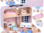 Casita de muñecas con flores en maletín con muebles de madera