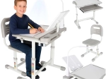 Escritorio infantil ajustable con silla y lámpara LED, gris